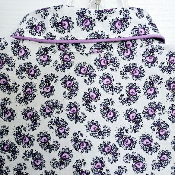 J.Crew Women's Cotton Poplin Short-Sleve Pajama Shirt XXS Purple Floral Button - Picture 5 of 6